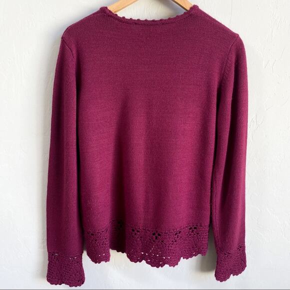 Vintage Made In Italy Merano Wool Maroon Crochet Lace Sweater - Picture 2 of 5